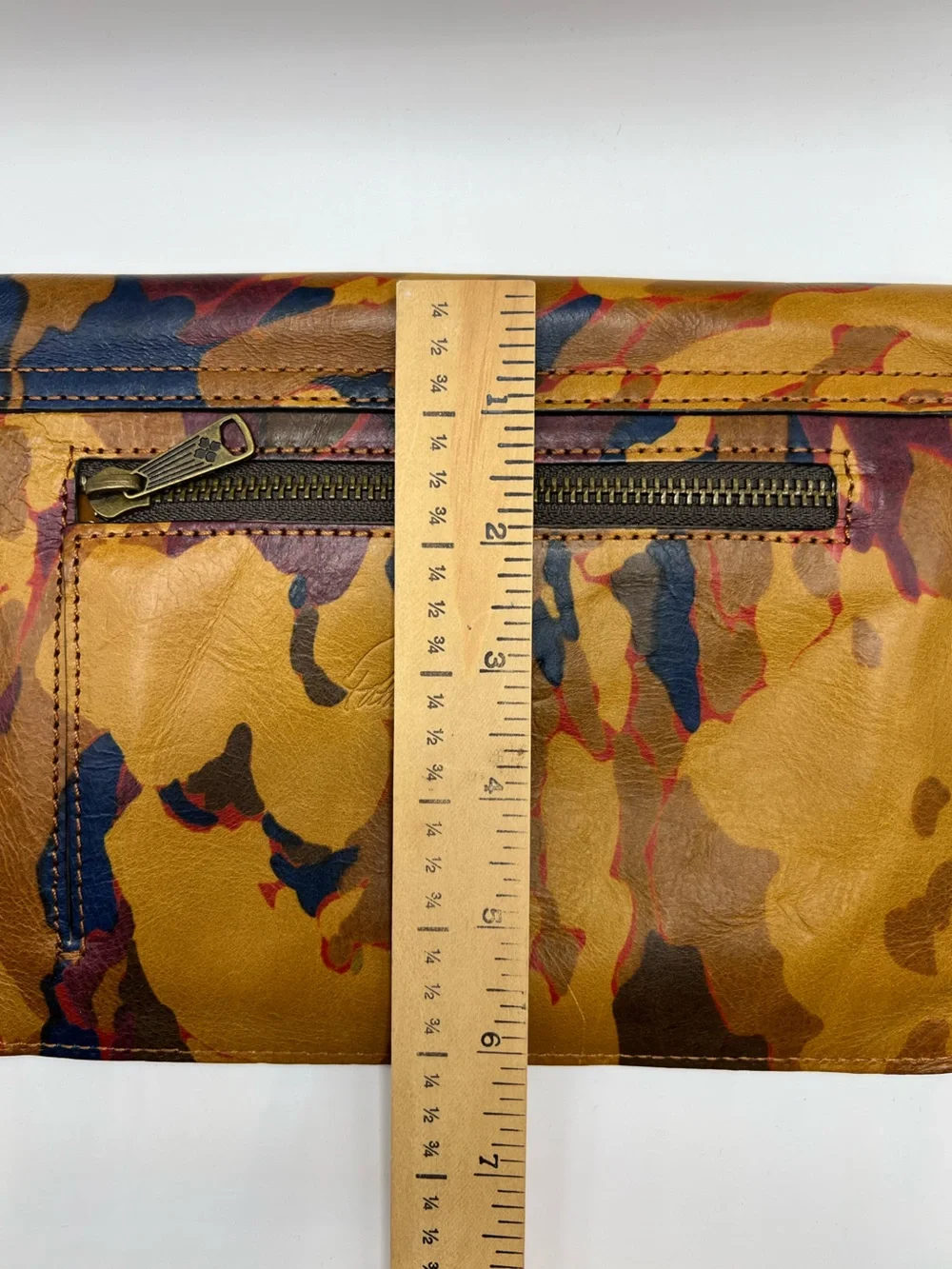 Patricia Nash Multicolor Camo Leather Envelope Clutch - Tan, Brown, Navy, Red